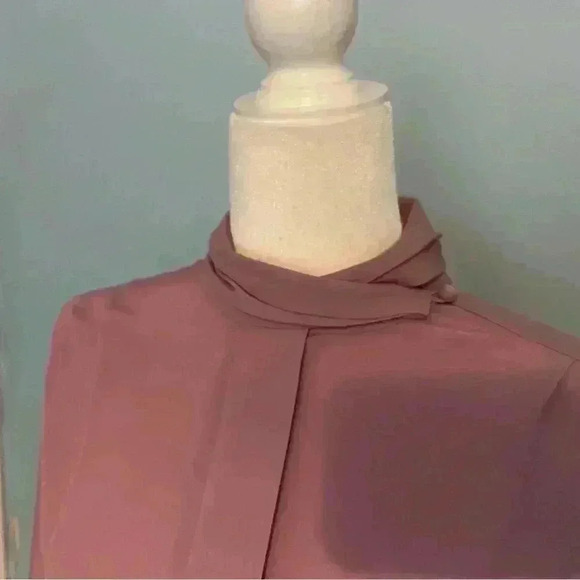 Vintage Pendleton Classic Mauve/Pink Polyester Top Ruched Button Neck Blouse 12 - Picture 4 of 8